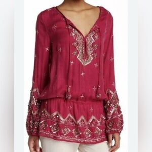 Calypso St. Barth Multicolored Beaded Embellished V-Neck Tunic Top Cover Up S
